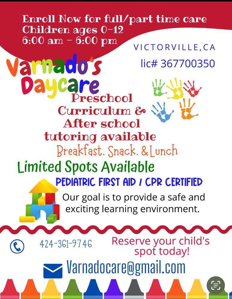 VARNADO’S FAMILY CHILDCARE Request Consultation 12759 Teryn Ct