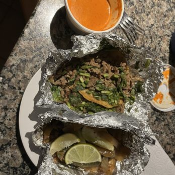 Taco H - Two tacos de asada and all the accoutrements. Could have made eight typical tacos from the four I ordered. Not that I'm complaining. - Food Trucks Near Me - San Antonio, Texas