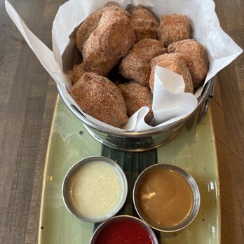 Ancho & Agave - Hot fresh churros with 3 yummy sauces!! Light and delicious!! - Mexican Near Me - Deer Park, Illinois