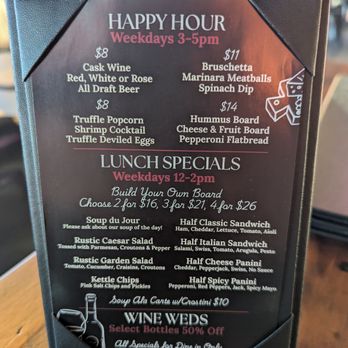 Rustic Cork - Happy Hour menu. - Wine Bars Near Me - Everett, Washington