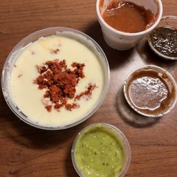 Queso with chorizo plus 4 salsas