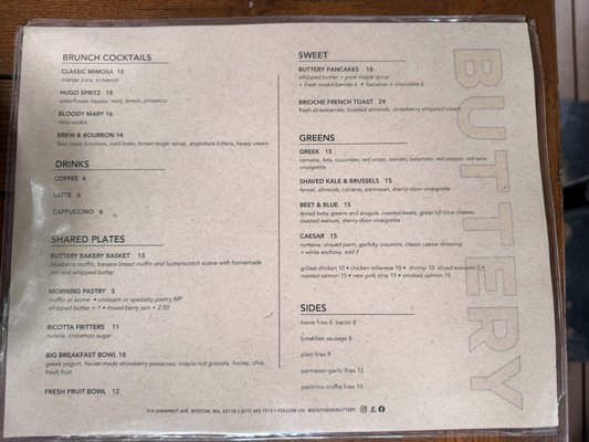 Menu photo 2 South End Buttery Boston, MA