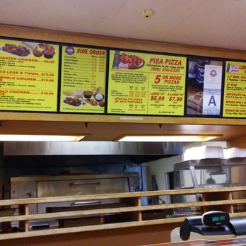 Pisa Pizza - menus on the wall of the restaurant - Pizza Near Me - Fontana, California Pisa Pizza - menus on the wall of the restaurant - Pizza Near Me - Fontana, California