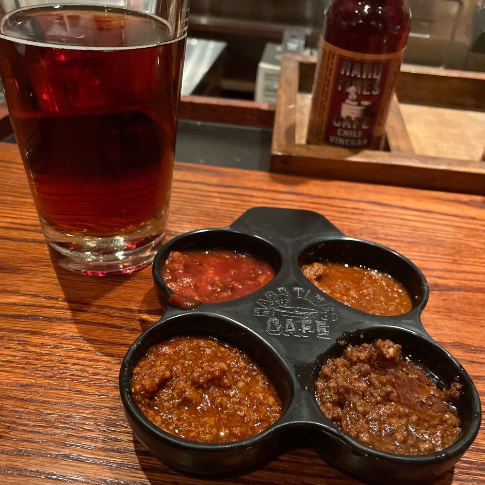 Hard Times Cafe - Chili Sampler and a Seasonal Beer - excellent chili - Sports Bars Near Me - Fredericksburg, Virginia Hard Times Cafe - Chili Sampler and a Seasonal Beer - excellent chili - Sports Bars Near Me - Fredericksburg, Virginia