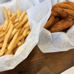 Fries and Beer Battered Onion Rings Fries and Beer Battered Onion Rings