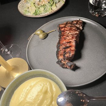Butcher & The Bear - Steak, Cesar salad, and the creamiest buttery mashed potatoes. 10/10 and I so perfect portion to split. - Steakhouses Near Me - Chicago, Illinois
