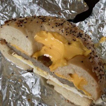 Manhattan Bagel - Sausage egg & cheese on Everything bagel - Delish - Bagels Near Me - Clifton, Virginia Manhattan Bagel - Sausage egg & cheese on Everything bagel - Delish - Bagels Near Me - Clifton, Virginia