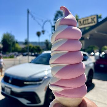 Meadowlark Dairy - Large cone Vanilla Strawberry swirl - Ice Cream & Frozen Yogurt Near Me - Pleasanton, California Meadowlark Dairy - Large cone Vanilla Strawberry swirl - Ice Cream & Frozen Yogurt Near Me - Pleasanton, California