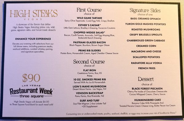 Menu photo 1 High Steaks Vegas Las Vegas, NV