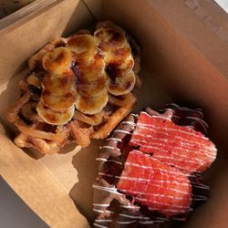 Banana brulee and chocolate strawberry croffle