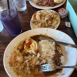 Loco Moco, Sticky Bun, corn beef hash and eggs Loco Moco, Sticky Bun, corn beef hash and eggs