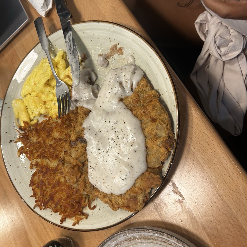 Eggcited Brunch House - Chicken fried steak, scrambled eggs and hash browns. - Breakfast & Brunch Near Me - McKinney, Texas Eggcited Brunch House - Chicken fried steak, scrambled eggs and hash browns. - Breakfast & Brunch Near Me - McKinney, Texas