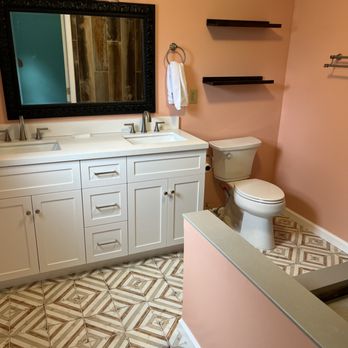 Felder Construction - Master bathroom remodel, tile floors, paint, vanity, mirror and lights - Flooring Near Me Felder Construction - Master bathroom remodel, tile floors, paint, vanity, mirror and lights - Flooring Near Me