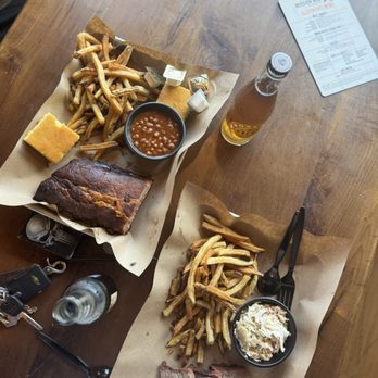 Mission BBQ - Ribs, corn bread beans, and French fries  Moist brisket, coleslaw and French fries - Barbeque Near Me - Canton, Ohio