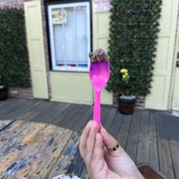 The pink spoon changes color whenever it touches the cold!