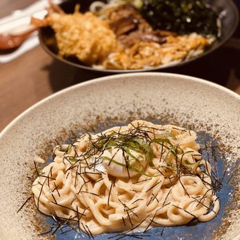 Motonobu Udon - a plate of noodles with meat and vegetables - Japanese Near Me - Vancouver, British Columbia
