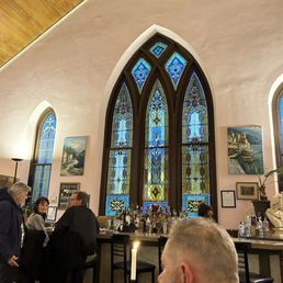 The bar next to stained glass windows! The bar next to stained glass windows!