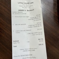 Little Crane Cafe - The receipt