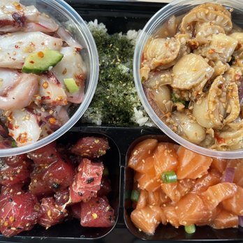 Poke Express - Octopus on the left and scallops on the right - Poke Near Me - Henderson, Nevada Poke Express - Octopus on the left and scallops on the right - Poke Near Me - Henderson, Nevada