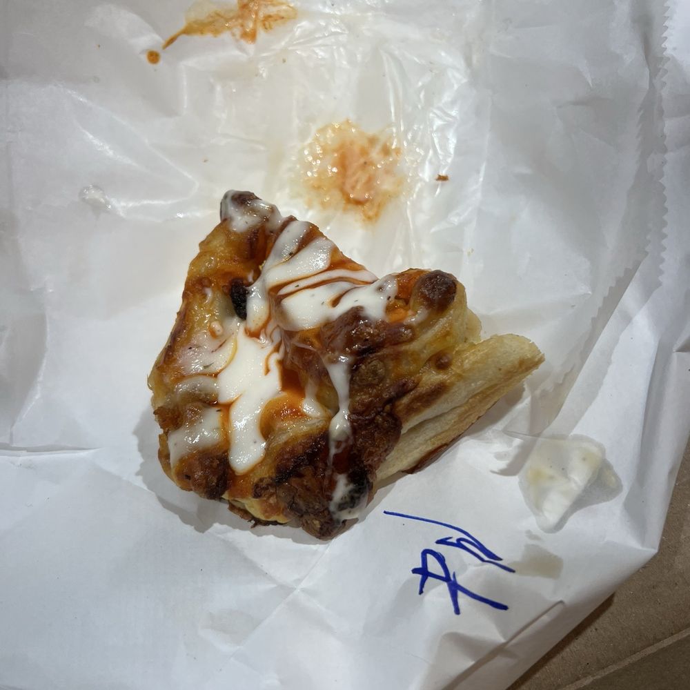 Buffalo chicken pinwheel cut in half