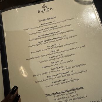 Bocca Ristorante - Cocktail menu - Italian Near Me - Birmingham, Alabama