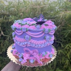6"2 layer heart cake with add on butterflies