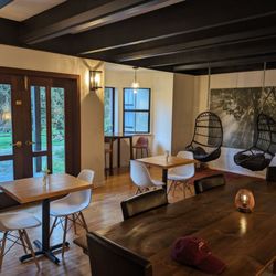 Terra Farm Kitchen - Check out those hanging chairs!