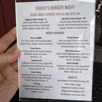Chucks Trading Post - Burger night menu - Breakfast & Brunch Near Me - Baltimore, Maryland