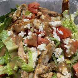 Ficarella's Pizzeria - Salad with tomatoes, feta, grilled chicken and balsamic dressing.