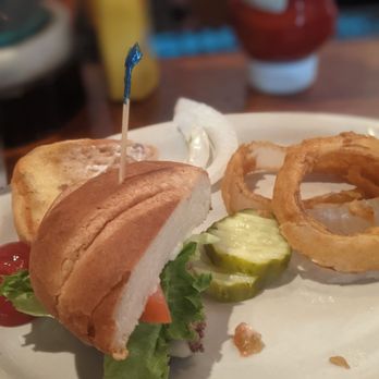 Crystal Beer Parlor - Bison burger with homemade delicious onion rings. - Southern Near Me - Savannah, Georgia