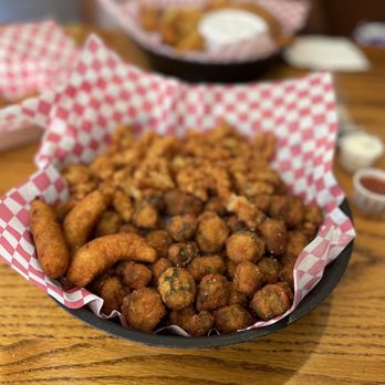 Skipper's Fish Fry - Clam strips, fried okra basket with hush puppies - Seafood Near Me - Apex, North Carolina Skipper's Fish Fry - Clam strips, fried okra basket with hush puppies - Seafood Near Me - Apex, North Carolina