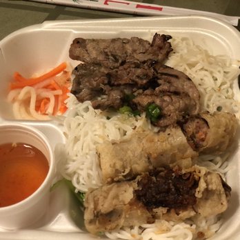 Pho So 1 - Rice vermicelli with Egg rolls and Charbroiled beef, vegetables are on the bottom - Vietnamese Near Me - Reseda, California Pho So 1 - Rice vermicelli with Egg rolls and Charbroiled beef, vegetables are on the bottom - Vietnamese Near Me - Reseda, California