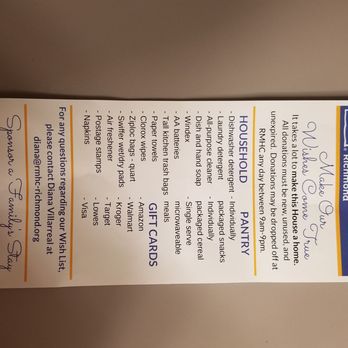 Ronald McDonald House Charities - The all important wish list. The house needs all of our help. - Community Service/Non-Profit Near Me - Richmond, Virginia