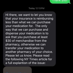 Requiring THIRTY dollars in purchases in the store in order to get Rx filled. Requiring THIRTY dollars in purchases in the store in order to get Rx filled.