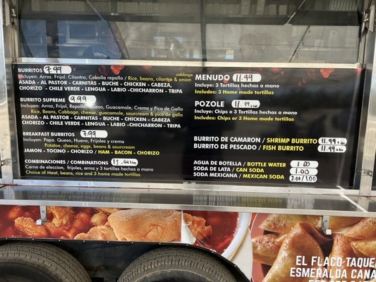 Menu photo 2 El Flaco Taqueria Fresno, CA