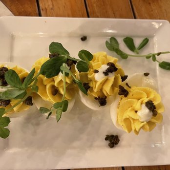 Tarpy's - Deviled Eggs with Truffle Aioli and Fried Capers - New American Near Me - Monterey, California Tarpy's - Deviled Eggs with Truffle Aioli and Fried Capers - New American Near Me - Monterey, California