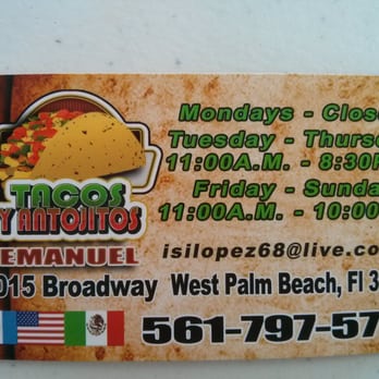 Tacos Y Antojitos Emanuel - Hours - Food Trucks Near Me - West Palm Beach, Florida Tacos Y Antojitos Emanuel - Hours - Food Trucks Near Me - West Palm Beach, Florida