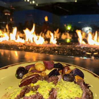 Flora Rooftop Bar - Steak chimichurri with veggies and potatoes - Lounges Near Me - El Segundo, California Flora Rooftop Bar - Steak chimichurri with veggies and potatoes - Lounges Near Me - El Segundo, California