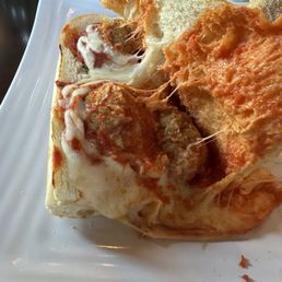 Inside of the meatball sub Inside of the meatball sub