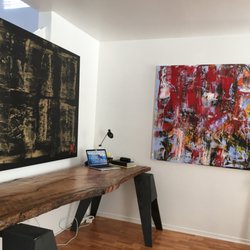 Artist X - Custom abstract art and live edge slab desk by ArtistX.