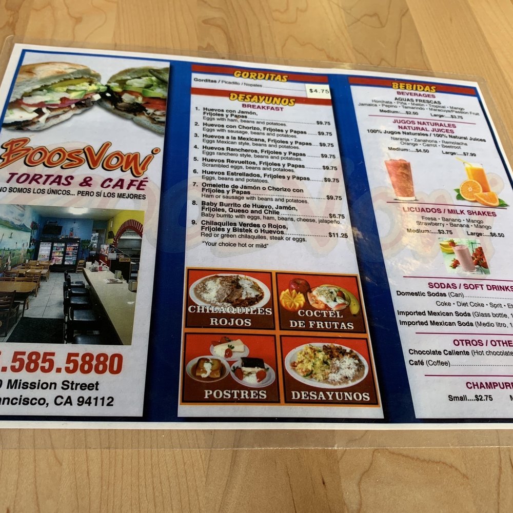 Tortas Boos Voni - Menu 1/2 as of 3/10/19. - Mexican Near Me - San Francisco, California