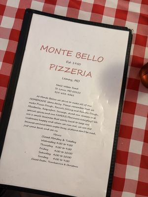 Menu photo 1 Monte Bello Pizzeria Saint Louis, MO Menu photo 1 Monte Bello Pizzeria Saint Louis, MO