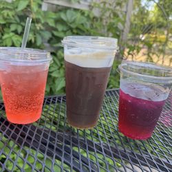 Briar House - Watermelon Italian soda, cold brew with cold foam, prickly pear Italian soda