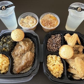 The Busy Bee - Fried Chicken (Two Piece) with Rice & Gravy Fried Chicken (Six Wings) Baked Macaroni & Cheese Peach Cobbler Lemonade Cornbread Muffin - Soul Food Near Me - Atlanta, Georgia The Busy Bee - Fried Chicken (Two Piece) with Rice & Gravy Fried Chicken (Six Wings) Baked Macaroni & Cheese Peach Cobbler Lemonade Cornbread Muffin - Soul Food Near Me - Atlanta, Georgia