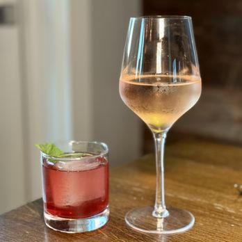 The Shipwright's Daughter - "Jekyll & Hyde" (The San-In Japanese whisky, red shish, shish bitters, cherry) and glass of "Rosé" - Seafood Near Me - Mystic, Connecticut The Shipwright's Daughter - "Jekyll & Hyde" (The San-In Japanese whisky, red shish, shish bitters, cherry) and glass of "Rosé" - Seafood Near Me - Mystic, Connecticut