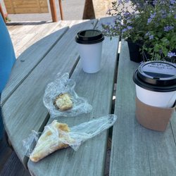 Blitzen Coffee House - Coffee and turnover and loaf.