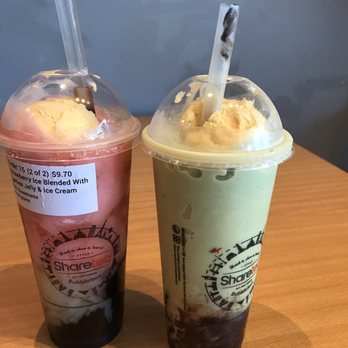Sharetea - Matcha Red Bean with Ice Cream & Strawberry lychee Ice Blended - Coffee & Tea Near Me - Riverside, California
