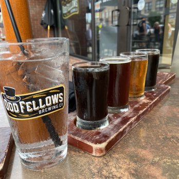 Odd Fellows Brewing - a row of glasses of beer - Restaurants Near Me - Nashua, New Hampshire