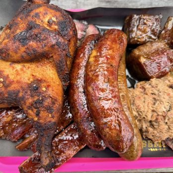 Rosemeyer Bar-B-Q - Brisket, pulled pork, pork ribs, pork belly burnt ends, half a chicken, mild sausage, jalapeño and cheese sausage, and boudin - Barbeque Near Me - Spring, Texas