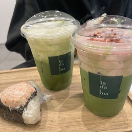 strawberry matcha and salted cheese cream matcha strawberry matcha and salted cheese cream matcha